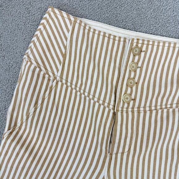 Free People Frankie High Waist Skinny Pants Tan White Stripe Button Front 4 - Picture 8 of 15